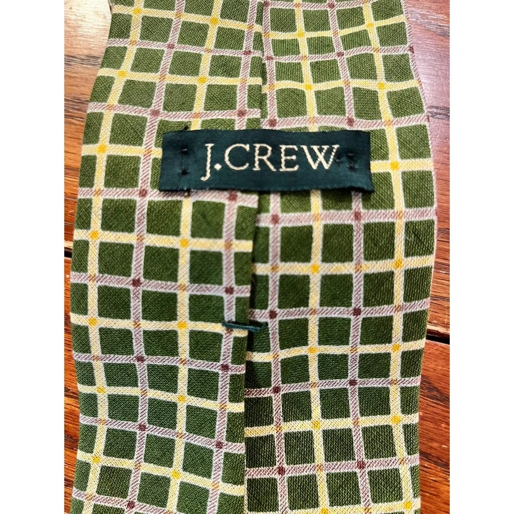 Vintage J Crew Tie Necktie Cotton Textured‎ USA Green Handmade 90s